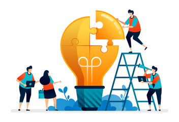 illustration of solving problems in light blub puzzles to get the best ideas