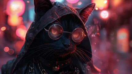 The Cat Is A Time Traveler. Illustration On The Theme Of Comics, Cartoons, Cinema And Fairy Tales. Generative AI	
