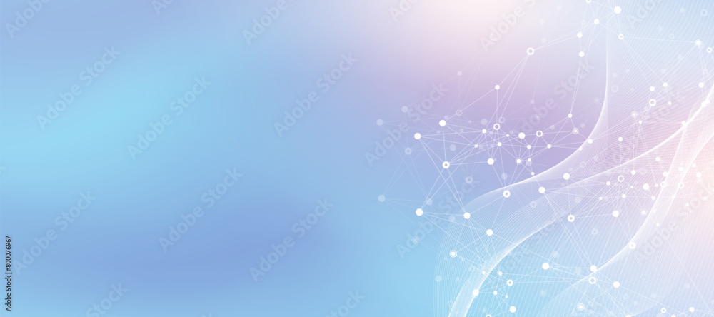 Fototapete Abstract tech network connection dots. Digital technology and big data analysis background. White background with plexus lines. Geometric background with abstract mesh