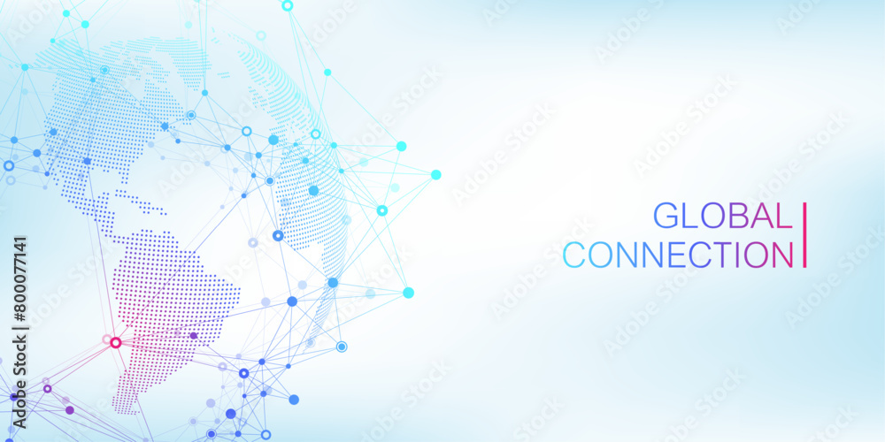 Poster Global network connection banner design template. Header social network communication in the global business concept. Big data visualization. Internet technology