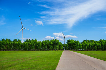 Windmill in the woods and lawn of Duerbot Mongolian Autonomous County, Daqing City, Heilongjiang Province