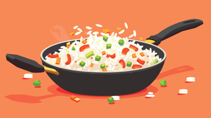 Frying pan with tasty rice on table Vectot style vector