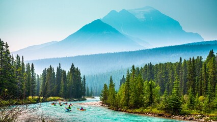 Dynamic Cascades: Upper Sunwapta Falls in Jasper National Park, Canada - Fed by Waters from...