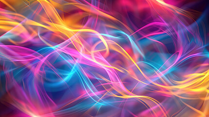 Vibrant abstract neon background with dynamic waves and fluid shapes