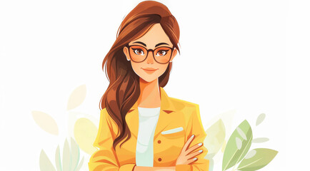 Elegant female professional in stylish yellow blazer and glasses, vector illustration
