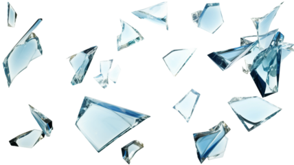 Broken glass with sharp pieces isolated on transparent background.
