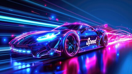 Futuristic glowing neon sports car