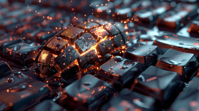 Stunning 3D illustration of a hand grenade formed by keyboard keys with glowing effects