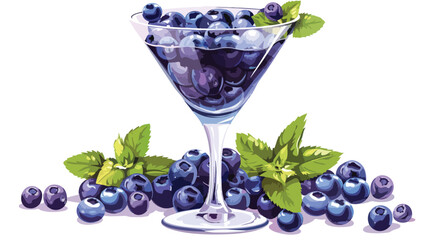 Glass with blueberry dessert on white background vector