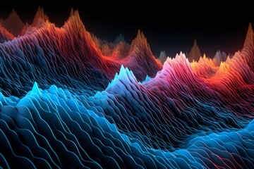 Vibrant Neon coloured  energy  wave patterns in a dark background - obrazy, fototapety, plakaty