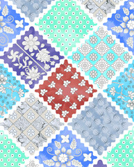 Digital seamless pattern block print batik vector ajrakh,Vector seamless pattern. Modern stylish texture. Repeating geometric tiles of rhombuses