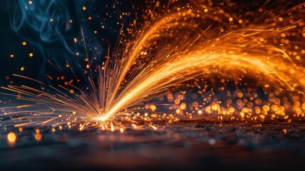 Light trails from welding sparks forming intricate geometric shapes and swirls