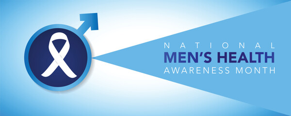 Men health awareness month poster or banner of blue ribbon. Vector no shave symbol for social solidarity event against man Movember healthcare prostate cancer campaign. Takes place in June