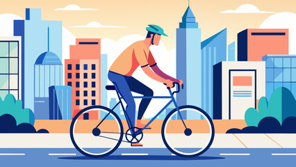 Urban Cyclist Riding Through the Modern Cityscape