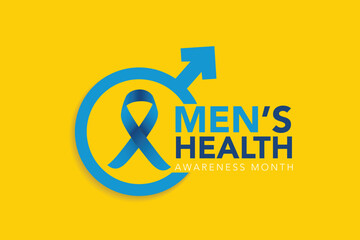 Men health awareness month poster or banner of blue ribbon. Vector no shave symbol for social solidarity event against man Movember healthcare prostate cancer campaign. Takes place in June