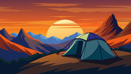 Picturesque Camping at Sunset in Mountainous Landscape