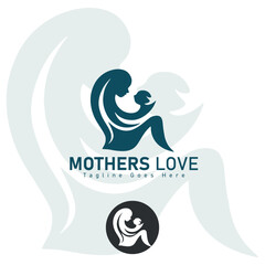 Mother silhouette beautiful woman and baby with her baby card happy mother's day logo