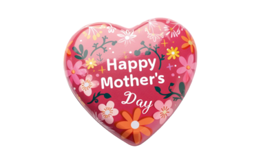 Happy Mother's Day Heart Magnet Isolated on Transparent Background PNG.