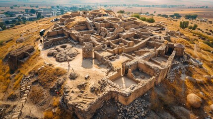 High-angle view of the ?atalh?y?k Neolithic settlement, ancient Turkish site