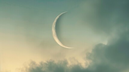 White background illuminated by the soft glow of a crescent moon peeking through wispy clouds.