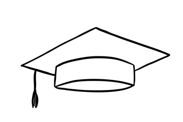 Graduate hat line icon. Hand drawn university cap in doodle style. Academic hat monochrome illustration