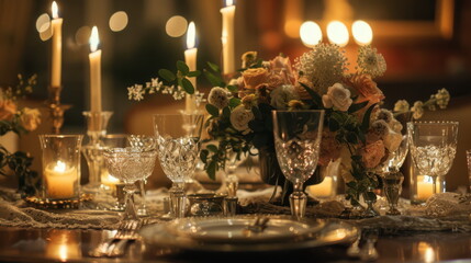 Luxurious banquet decoration: Intimate lighting, suitable for hospitality and design.