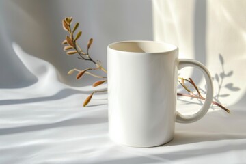 White Blank Mug Mockup in Photographic Scene created with Generative AI