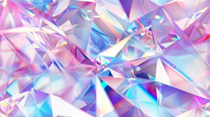 Seamless pattern of faceted crystal texture reflecting rainbow colors, perfect for unique backgrounds.