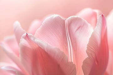 A macro photograph of a pink tulip, showcasing the delicate patterns and soft texture of its petals. The light casts subtle shadows, revealing depth and dimension