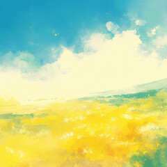 幻想的な絵本の様な可愛い空と雲と花畑の風景イラスト　Generative AI