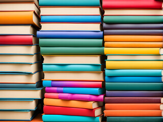 Stacked books with colorful book covers, abstract backgrounds composed of books, educational concepts, World Book Day
