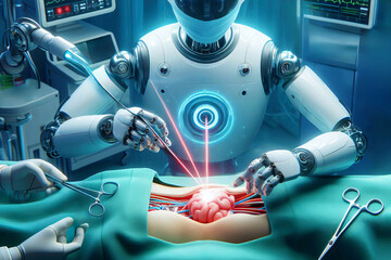 A robot surgeon performs operations.