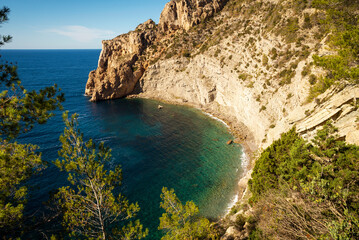 Ses Balandres cove is one of the most remote and beatiful coves in the island of Ibiza, near Santa...