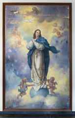 Antique painting representing the Virgin Mary with angels on the clouds. Corpus Christi Convent,...