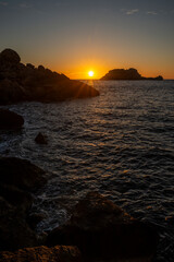 Ses Margalides at sunset near Santa Agnes, Sant Antoni de Portmany, Ibiza, Balearic Islands, Spain