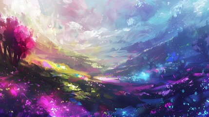 Vibrant Dreamscape with Majestic Mountains and Ethereal Skies