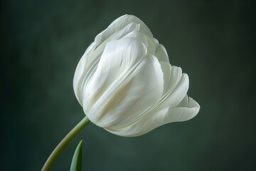 A close-up image of a white tulip, emphasizing the purity and simplicity of its form