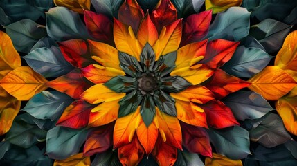 The organized and symmetrical pattern of a flowers petals forming a beautiful display of geometric shapes..