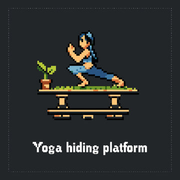 a cross stitch picture of a woman doing yoga