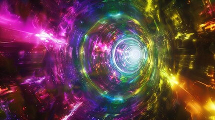 Within the depths of a cosmic abyss, a luminous Abstract colorful psychedelic acid trip portal pulsates with energy, perfect for adding text.