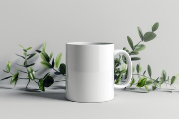 White Blank Mug Mockup in Photographic Scene created with Generative AI