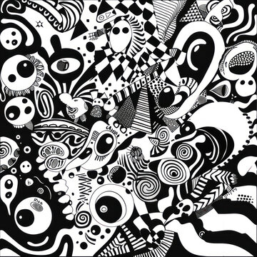 Fototapeta AI's creative prowess shines through in the intricate details of the abstract doodle art piece against a black and white background.