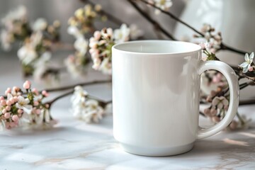 White Blank Mug Mockup in Photographic Scene created with Generative AI