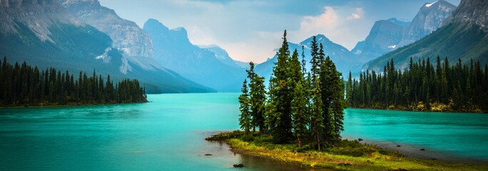 Majestic Beauty: Spirit Island on Maligne Lake, Jasper National Park, AB, Canada - Captured in Breathtaking 4k image