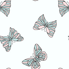 Seamless butterfly pattern on blue background