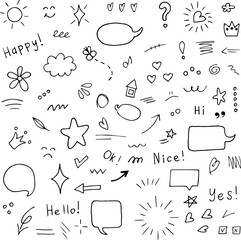 set of hand-drawn doodles on a white background