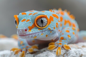 Tokay Gecko: Gripping onto a textured surface with its unique toe pads, showing versatility.