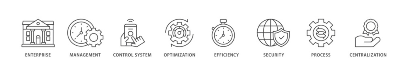 Industrial control system icons set collection illustration of enterprise, management, control system, optimization, efficiency icon live stroke and easy to edit 