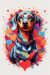 colorful design of Daschund with heart