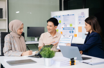 Business team discuss at meeting room. working together with laptop ,tablet and smart phone on desk Financial accountant at office